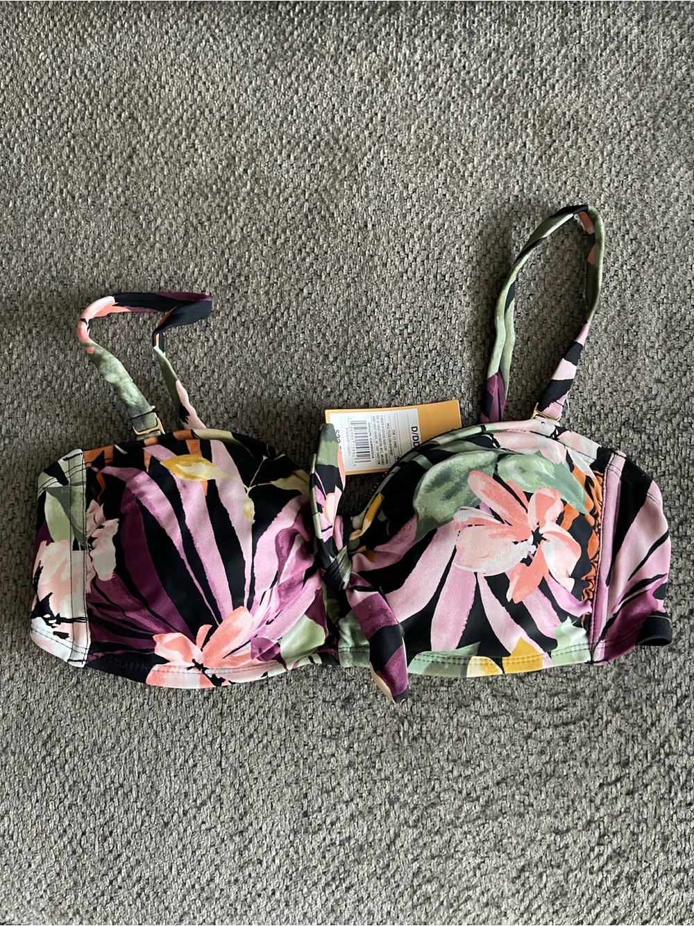 Kona Sol Floral Bikini Top in Black, Pink, Green